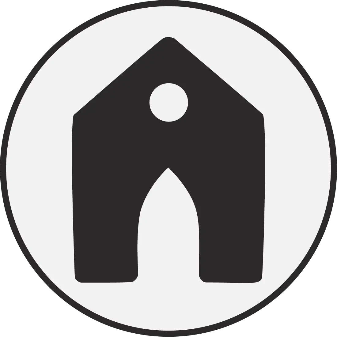 A black and white picture of an object in the shape of a house.
