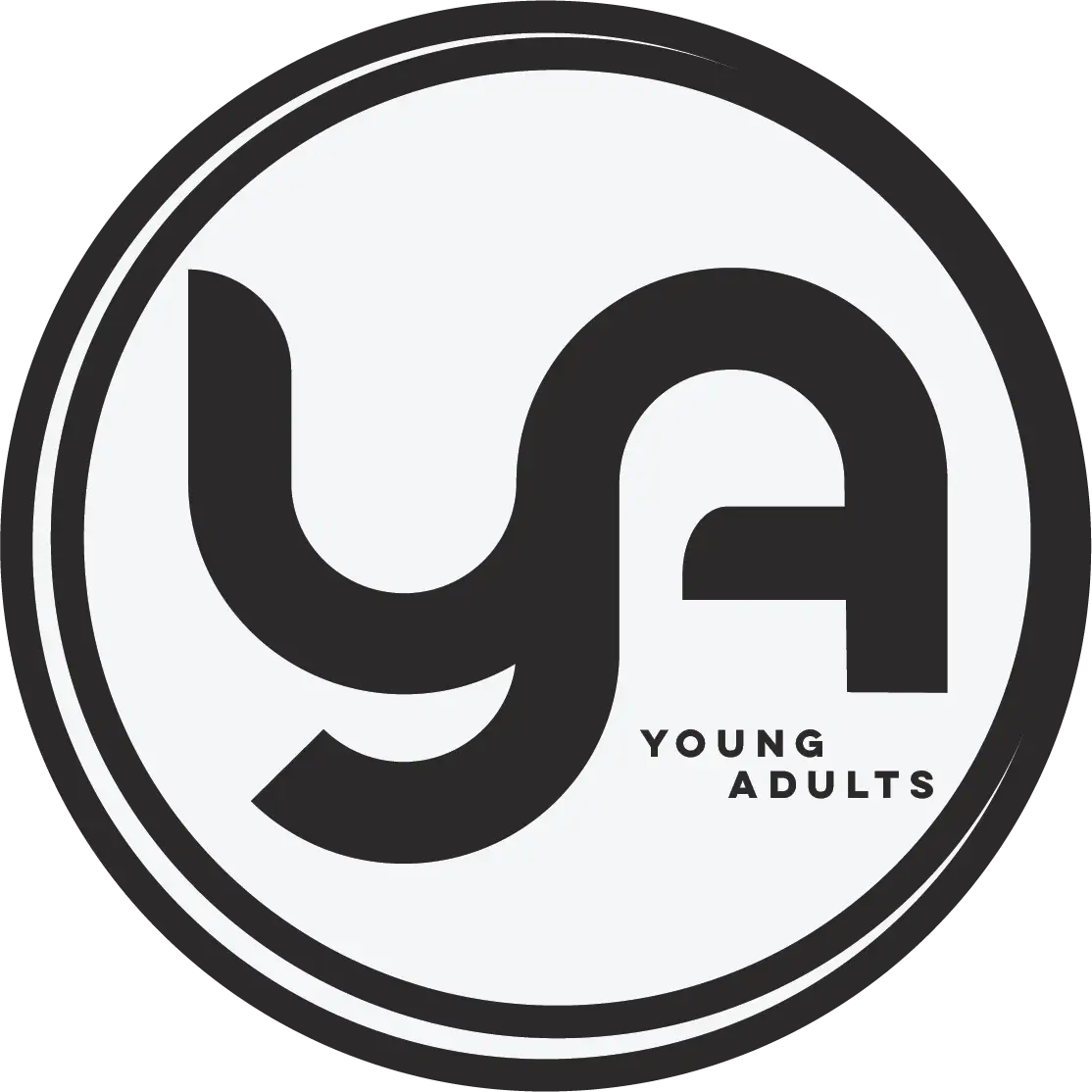 A black and white logo of young adults.