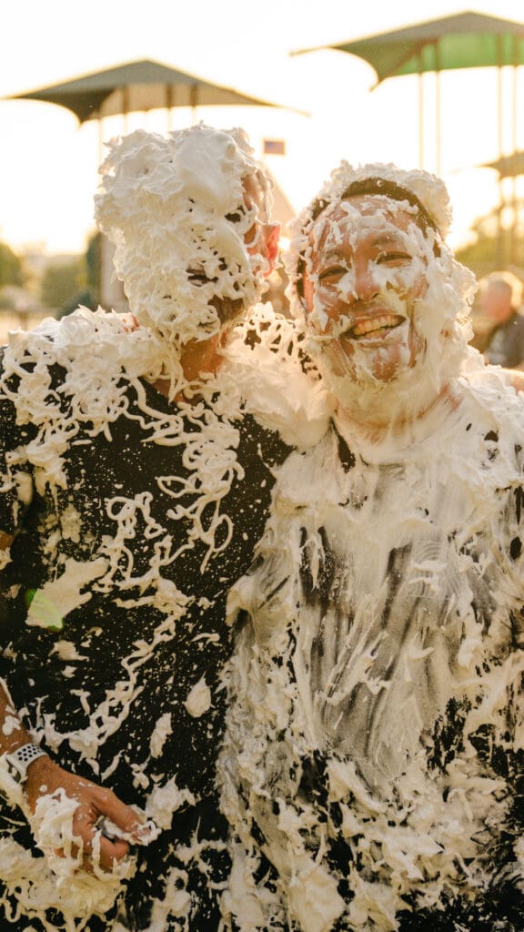 Wednesday night youth leaders covered in foam.