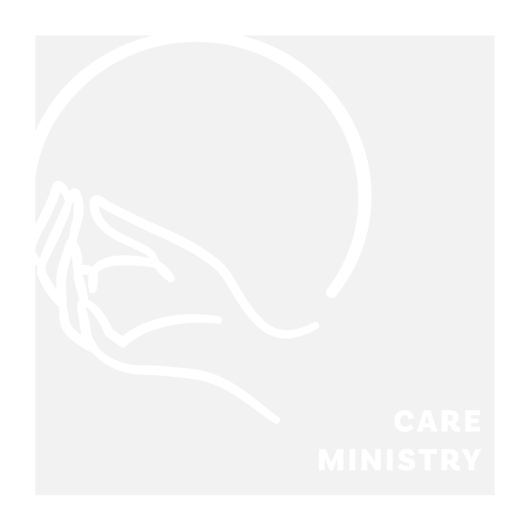 Here's an alt tag for the image: Hands cradling head; Care Ministry logo.