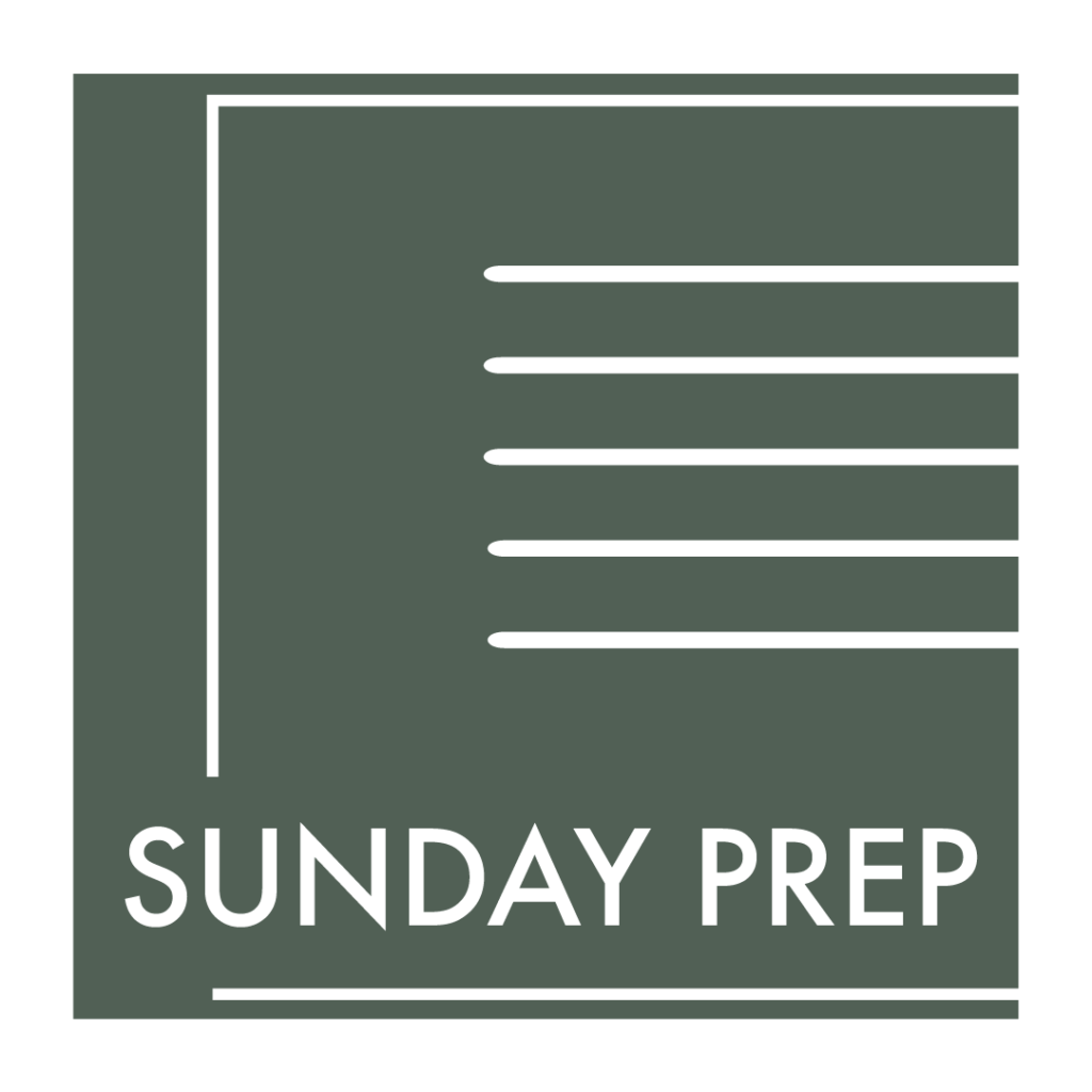 Sunday Prep logo: notepad and text.