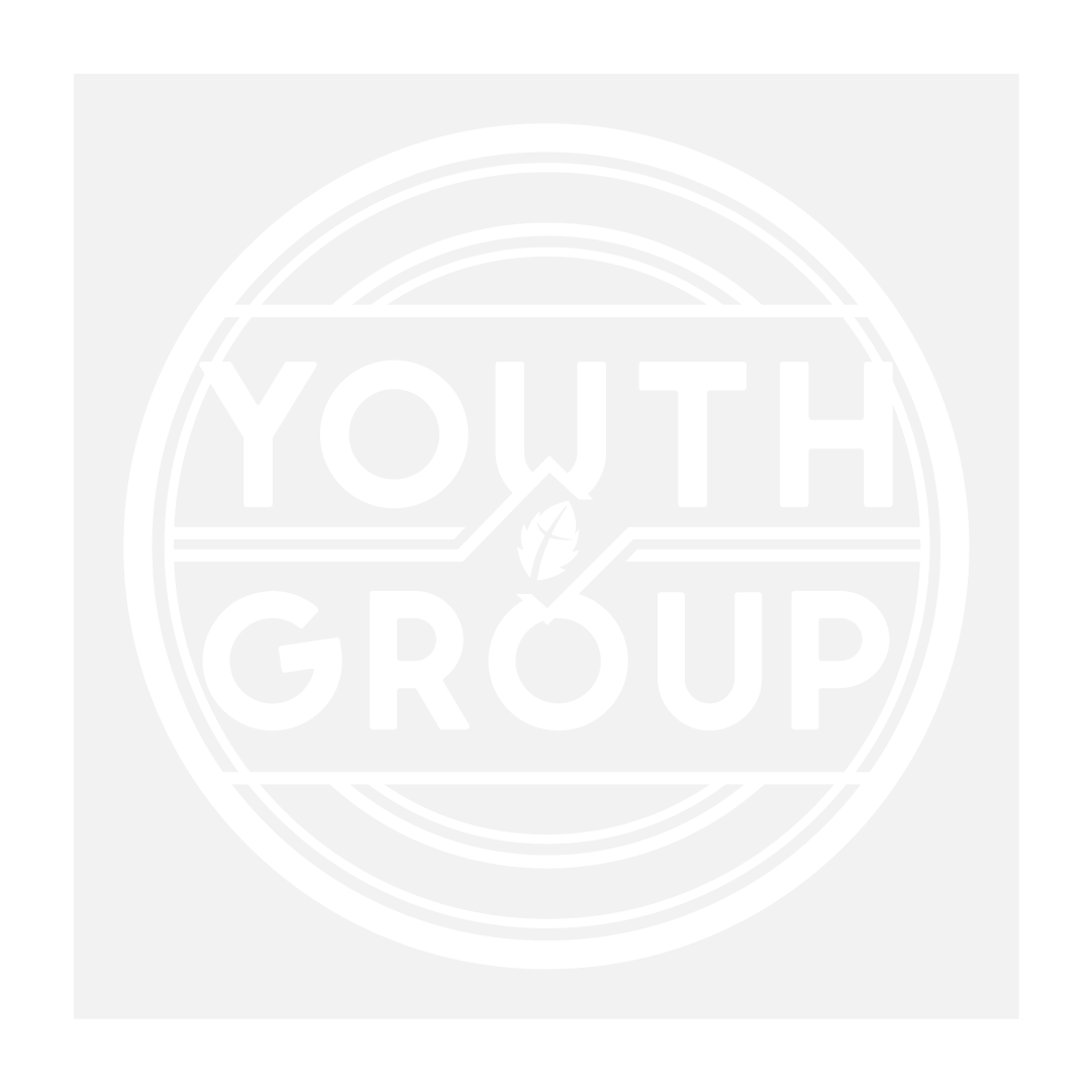 Youth Group logo in white circle.